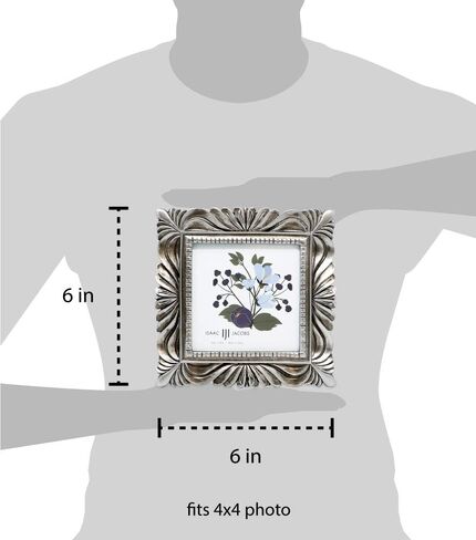 Isaac Jacobs 4x4 Silver Wave Textured Hand-Crafted Resin Picture Frame with Easel & Hook for Tabletop & Wall Display, Decorative Swirl Design Home Décor, Photo Gallery, Art, More (4x4, Silver) in Saudi Arabia