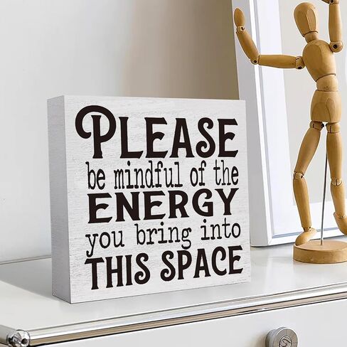 DOFAFALA Please Be Mindful of the Energy You Bring Into This Space - Motivational Table Desk Black Wooden Box Sign Plaque Decor for Company Office Home Classroom, 6 x 6 Inches in Saudi Arabia