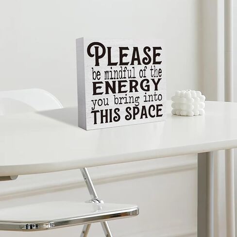 DOFAFALA Please Be Mindful of the Energy You Bring Into This Space - Motivational Table Desk Black Wooden Box Sign Plaque Decor for Company Office Home Classroom, 6 x 6 Inches in Saudi Arabia
