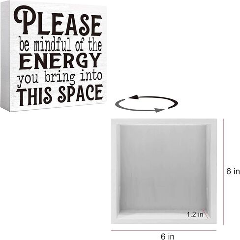 DOFAFALA Please Be Mindful of the Energy You Bring Into This Space - Motivational Table Desk Black Wooden Box Sign Plaque Decor for Company Office Home Classroom, 6 x 6 Inches in Saudi Arabia