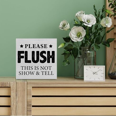 ديكور مكتب خشبي للحمام الريفي، يرجى مسح هذا لا يظهر ويخبرك بعلامة كتلة خشبية للمنزل والحمام والمرحاض ورف الطاولة لتزيين المكتب، 12.7 × 12.7 سم in Kuwait