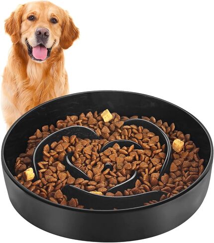 فلوتانت وعاء تغذية بطيء للكلاب مقاس M وL من السيراميك، وعاء تغذية بطيء للكلاب مقاس 7.6 انش لتناول الطعام السريع، وعاء غير قابل للانزلاق للاكل البطيء للطعام الجاف والرطب، وعاء طعام للكلاب، اسود in Kuwait