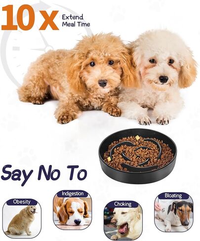 فلوتانت وعاء تغذية بطيء للكلاب مقاس M وL من السيراميك، وعاء تغذية بطيء للكلاب مقاس 7.6 انش لتناول الطعام السريع، وعاء غير قابل للانزلاق للاكل البطيء للطعام الجاف والرطب، وعاء طعام للكلاب، اسود in Kuwait