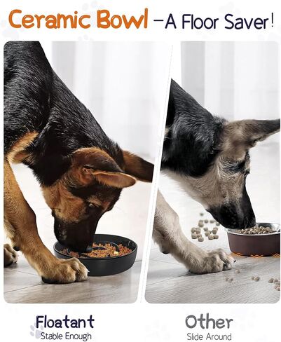 فلوتانت وعاء تغذية بطيء للكلاب مقاس M وL من السيراميك، وعاء تغذية بطيء للكلاب مقاس 7.6 انش لتناول الطعام السريع، وعاء غير قابل للانزلاق للاكل البطيء للطعام الجاف والرطب، وعاء طعام للكلاب، اسود in Kuwait