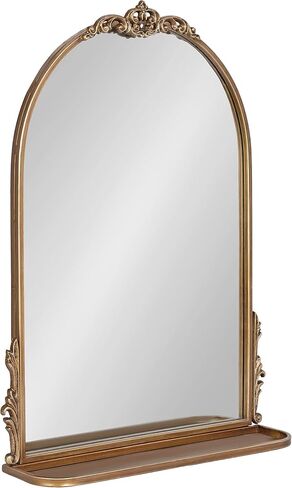 Kate and Laurel Myrcelle Traditional Arched Mirror with Shelf, 21 x 28, Antique Black, Vintage Arch Shelf Mirror with Ornate Garland Detailing Along The Crown and Edges of The Frame in Saudi Arabia