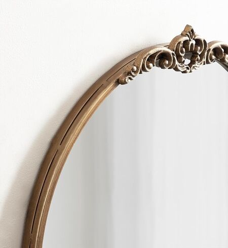 Kate and Laurel Myrcelle Traditional Arched Mirror with Shelf, 21 x 28, Antique Black, Vintage Arch Shelf Mirror with Ornate Garland Detailing Along The Crown and Edges of The Frame in Saudi Arabia