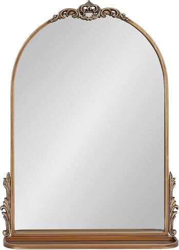 Kate and Laurel Myrcelle Traditional Arched Mirror with Shelf, 21 x 28, Antique Black, Vintage Arch Shelf Mirror with Ornate Garland Detailing Along The Crown and Edges of The Frame in Saudi Arabia
