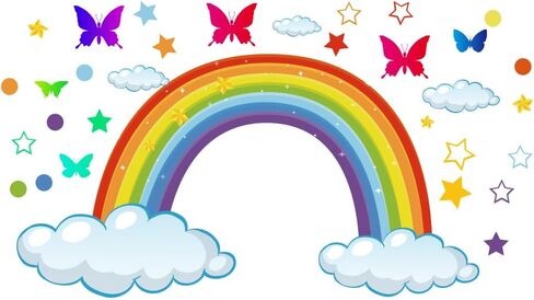 Butterfly Stars Rainbow and Clouds Children's Wall Stickers Girls Bedroom Wall Decoration Removable PVC Wall Stickers Nursery Classroom in Saudi Arabia