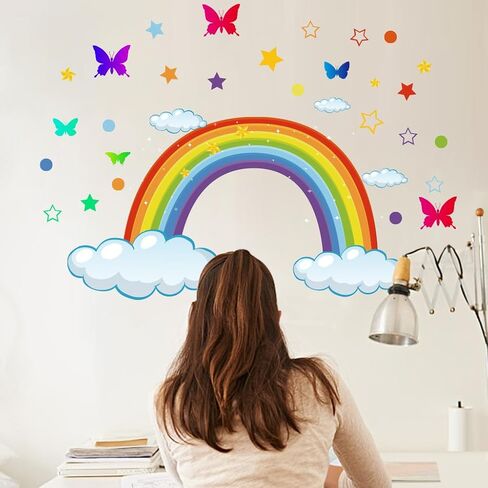 Butterfly Stars Rainbow and Clouds Children's Wall Stickers Girls Bedroom Wall Decoration Removable PVC Wall Stickers Nursery Classroom in Saudi Arabia