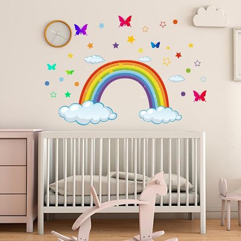 Butterfly Stars Rainbow and Clouds Children's Wall Stickers Girls Bedroom Wall Decoration Removable PVC Wall Stickers Nursery Classroom in Saudi Arabia
