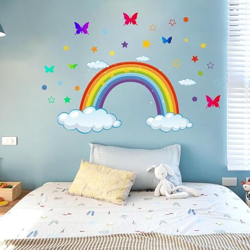 Butterfly Stars Rainbow and Clouds Children's Wall Stickers Girls Bedroom Wall Decoration Removable PVC Wall Stickers Nursery Classroom in Saudi Arabia