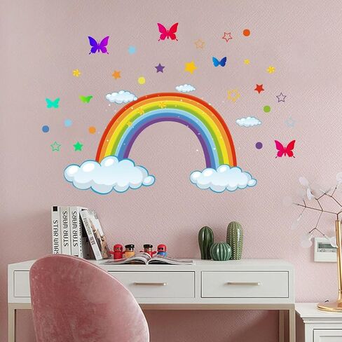 Butterfly Stars Rainbow and Clouds Children's Wall Stickers Girls Bedroom Wall Decoration Removable PVC Wall Stickers Nursery Classroom in Saudi Arabia