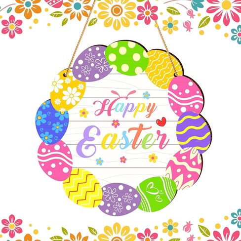 زينة لافتة باب عيد الفصح السعيد، بيض عيد الفصح الملون، لوحة خشبية معلقة للباب الأمامي، علامة ترحيب على شكل أرنب أرنب بيض عيد الفصح، علامات إكليل باب للمنزل والأماكن الداخلية والخارجية in Kuwait