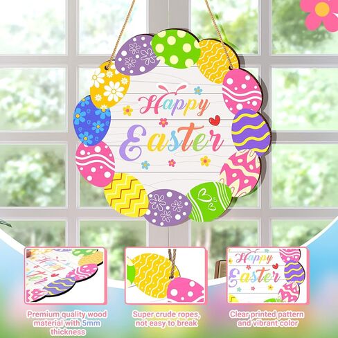 زينة لافتة باب عيد الفصح السعيد، بيض عيد الفصح الملون، لوحة خشبية معلقة للباب الأمامي، علامة ترحيب على شكل أرنب أرنب بيض عيد الفصح، علامات إكليل باب للمنزل والأماكن الداخلية والخارجية in Kuwait
