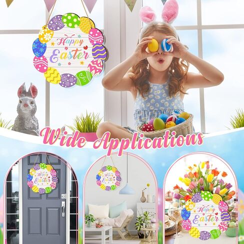 زينة لافتة باب عيد الفصح السعيد، بيض عيد الفصح الملون، لوحة خشبية معلقة للباب الأمامي، علامة ترحيب على شكل أرنب أرنب بيض عيد الفصح، علامات إكليل باب للمنزل والأماكن الداخلية والخارجية in Kuwait