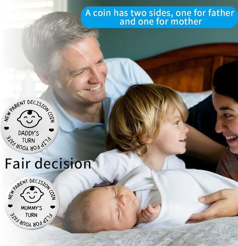 عبوة من قطعتين من العملات المعدنية المرحة للوالدين الجدد، عملة اتخاذ القرارات مزدوجة الجوانب من الستانلس ستيل للام والاب، هدية للاطفال حديثي الولادة، هدية للحمل، هدية للوالدين الجدد، هدية للام الجديدة in Kuwait