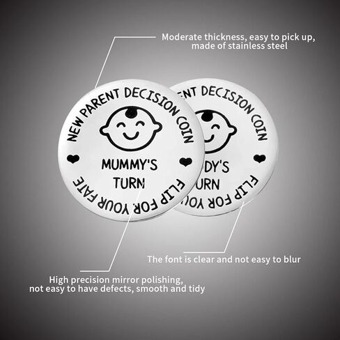 عبوة من قطعتين من العملات المعدنية المرحة للوالدين الجدد، عملة اتخاذ القرارات مزدوجة الجوانب من الستانلس ستيل للام والاب، هدية للاطفال حديثي الولادة، هدية للحمل، هدية للوالدين الجدد، هدية للام الجديدة in Kuwait