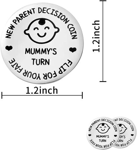 عبوة من قطعتين من العملات المعدنية المرحة للوالدين الجدد، عملة اتخاذ القرارات مزدوجة الجوانب من الستانلس ستيل للام والاب، هدية للاطفال حديثي الولادة، هدية للحمل، هدية للوالدين الجدد، هدية للام الجديدة in Kuwait