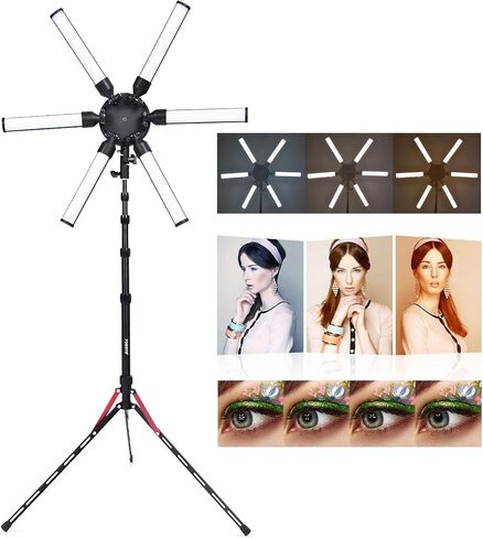فوسوتو اضاءة تصوير فوتوغرافية قابلة للتعتيم 3200-5600 كلفن 6 انابيب LED للتصوير الفوتوغرافي على شكل نجوم للكاميرا واستوديو الصور والتقاط الجوال، مكياج يوتيوب مع حامل ثلاثي القوائم in Kuwait