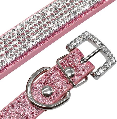 Pimaodog Rhinestone Dog Collar, Cute Dazzling Sparkling Leather Dog Cat Rhinestone Collar Crystal Diamond Pet Dog Puppy Collar (S:21-27cm, Silver) in Kuwait