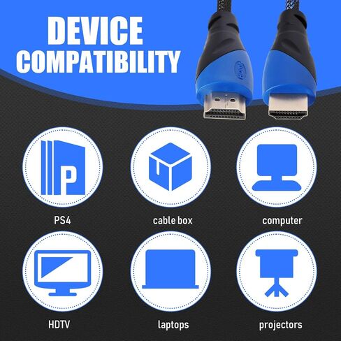 كابل كانايو 30 حزمة 4K متوافق مع منفذ HDMI كابل إلكتروني بطول 6 أقدام لنقل السرعة العالية سلك مجدول 48 جيجابت في الثانية متوافق مع جهاز العرض، PS5، PS4، الكمبيوتر المحمول، الشاشة، التلفزيون، الكمبيوتر in Saudi Arabia