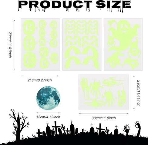 173 Pieces Halloween Glow in The Dark Decorations Weird Moon Sticker Green Luminous Stars 3D Bat Decal Bloody Handprint Wall Decor Ghost Spooky Eyes Window Clings for Kids Halloween Party Supplies in Saudi Arabia