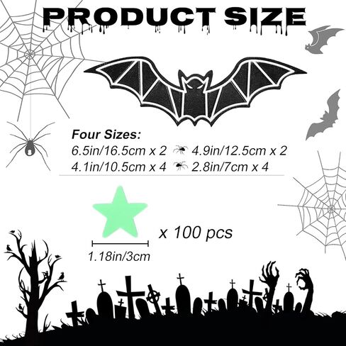 173 Pieces Halloween Glow in The Dark Decorations Weird Moon Sticker Green Luminous Stars 3D Bat Decal Bloody Handprint Wall Decor Ghost Spooky Eyes Window Clings for Kids Halloween Party Supplies in Saudi Arabia