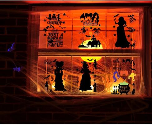 ملصقات نوافذ الهالوين، ديكورات نوافذ الهالوين، ملصقات نوافذ للهالوين، أخوات ساندرسون الساحرات على الوجهين لمستلزمات زينة حفلات الهالوين، 9 أوراق/91 قطعة in Kuwait