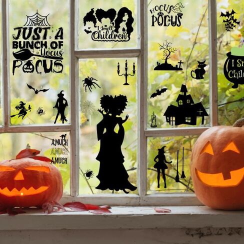 ملصقات نوافذ الهالوين، ديكورات نوافذ الهالوين، ملصقات نوافذ للهالوين، أخوات ساندرسون الساحرات على الوجهين لمستلزمات زينة حفلات الهالوين، 9 أوراق/91 قطعة in Kuwait