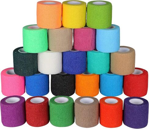 MorTime 24 حزمة من الضمادات ذاتية اللصق، لفات ضمادة متماسكة ملونة غير منسوجة متماسكة قابلة للتنفس، لفافة ذاتية اللصق من أجل الإصابات الرياضية والحيوانات الأليفة ومعصم الكاحل in Kuwait