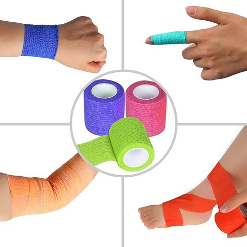 MorTime 24 حزمة من الضمادات ذاتية اللصق، لفات ضمادة متماسكة ملونة غير منسوجة متماسكة قابلة للتنفس، لفافة ذاتية اللصق من أجل الإصابات الرياضية والحيوانات الأليفة ومعصم الكاحل in Kuwait
