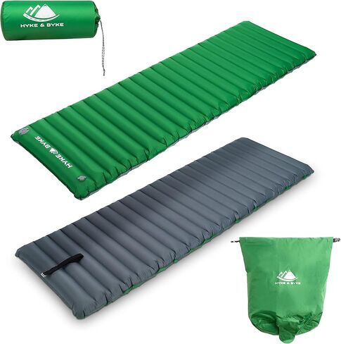 Hyke & Byke Appalachian Inflatable Sleeping Pad for Camping and Backpacking - WR 70 D Ripstop Nylon Fabric - 76 x 24 in - Long - Gray Green in Kuwait