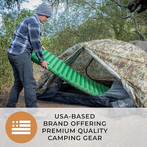 Hyke & Byke Appalachian Inflatable Sleeping Pad for Camping and Backpacking - WR 70 D Ripstop Nylon Fabric - 76 x 24 in - Long - Gray Green in Kuwait