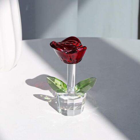 LONGWIN Mini Crystal Rose Flower Figurines Glass Home Decor Ornaments Collectible Figurine Romantic Gift for Her, for Mom, Valentine's Day Gift in Saudi Arabia