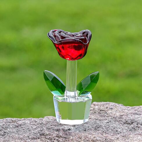 LONGWIN Mini Crystal Rose Flower Figurines Glass Home Decor Ornaments Collectible Figurine Romantic Gift for Her, for Mom, Valentine's Day Gift in Saudi Arabia