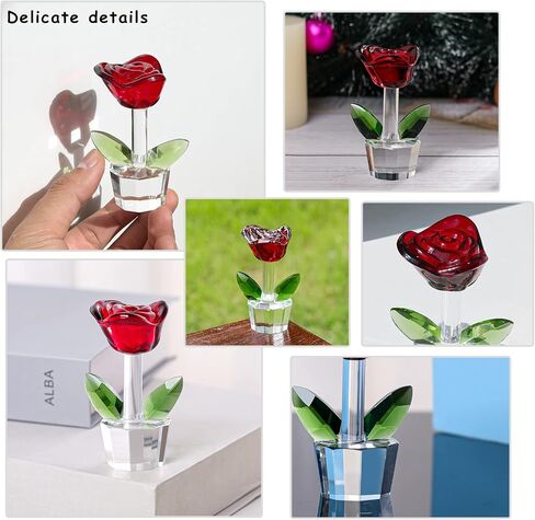 LONGWIN Mini Crystal Rose Flower Figurines Glass Home Decor Ornaments Collectible Figurine Romantic Gift for Her, for Mom, Valentine's Day Gift in Saudi Arabia