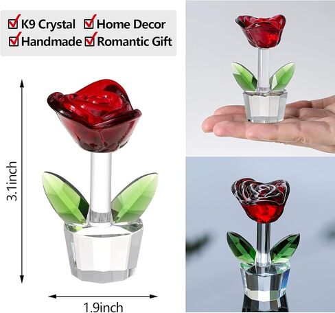 LONGWIN Mini Crystal Rose Flower Figurines Glass Home Decor Ornaments Collectible Figurine Romantic Gift for Her, for Mom, Valentine's Day Gift in Saudi Arabia
