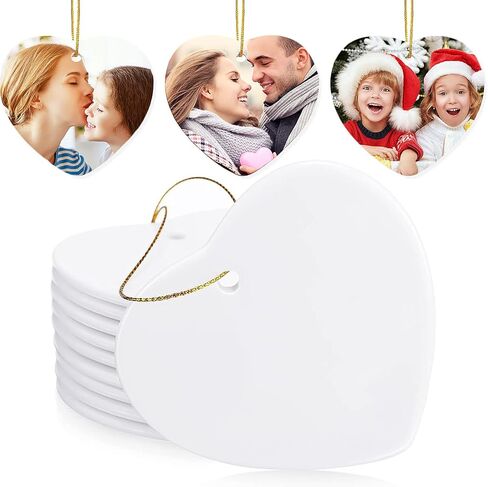 WILLBOND Heart Sublimation Blank Ceramic Ornament 3 Inch White Heart Shaped Ceramic Ornament with Gold String for Valentine DIY Crafts Valentine's Day Personalized Ornament Decorations in Saudi Arabia
