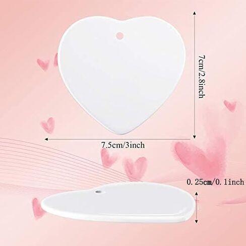WILLBOND Heart Sublimation Blank Ceramic Ornament 3 Inch White Heart Shaped Ceramic Ornament with Gold String for Valentine DIY Crafts Valentine's Day Personalized Ornament Decorations in Saudi Arabia
