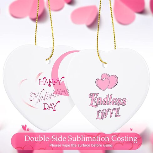 WILLBOND Heart Sublimation Blank Ceramic Ornament 3 Inch White Heart Shaped Ceramic Ornament with Gold String for Valentine DIY Crafts Valentine's Day Personalized Ornament Decorations in Saudi Arabia