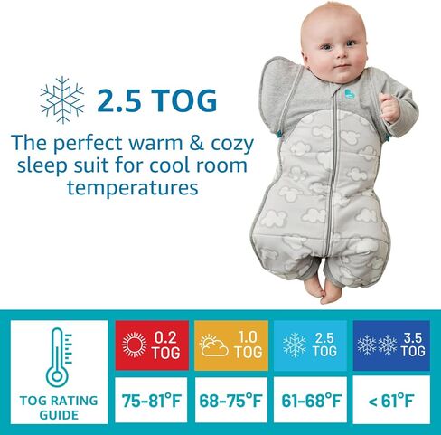 Love to Dream Swaddle UP Transition Suit Warm, Grey, Medium, 8-13 lbs, Patented Zip-Off Wings & Self-Soothing Wings, Gently Help Baby Safely Transition from Being Swaddled to Arms Free in Saudi Arabia