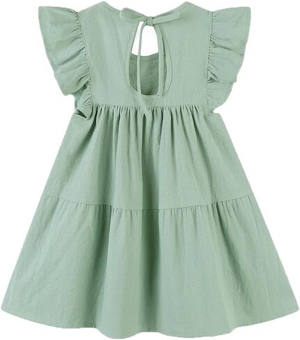 فستان RJXDLT للأطفال الصغار للفتيات الصغيرات من القطن والكتان بأكمام مكشكشة متدرجة فساتين بوهو صيفية كاجوال in Kuwait