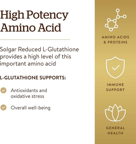 Solgar Reduced L-Glutathione 250 mg, 60 Vegetable Capsules - Antioxidant Support - Free Form Amino Acids - Non-GMO, Vegan, Gluten Free, Dairy Free, Kosher - 60 Servings in Saudi Arabia