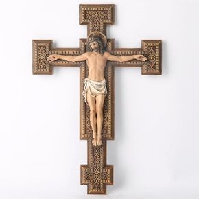 BC Catholic Crucifix Wall Cross, Jesus Christ Home Décor, Religious Devout Gift, Wood Carve Looking, 12"H Hand Painted by Buildclassic in Kuwait