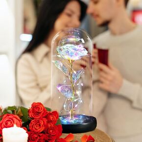 هدايا عيد ميلاد كيس فلاور للنساء، زهرة وردة كريستال زجاجية جالاكسي مع ضوء، هدايا فريدة لعيد الحب والذكرى السنوية للزفاف وعيد الميلاد (قوس قزح) in Kuwait