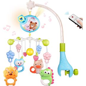 Crib Mobile with Music and Lights, Baby Mobiles for Cribs, Nursery Musical Mobile for Bassinets Toys Hanging Girls Boys, Pack and Play Space Portable Animal Mobile Hanger Arm Clip On Attachment in Kuwait
