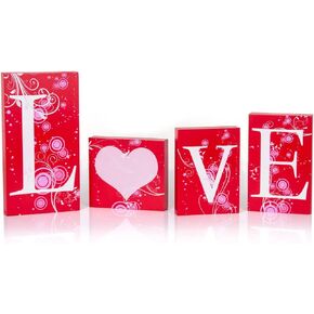 جيم اكس سيل 4 قطع من مكعبات الحب هدية زينة عيد الحب - لافتة خشبية على شكل قلب لافتة رومانسية L O V E كلمات ديكور عيد الحب للمنزل in Kuwait