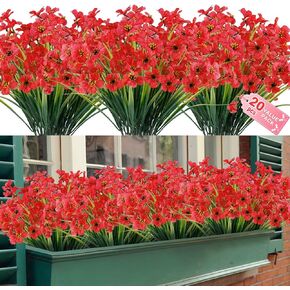 ZEOSTARO 20 Bundles Artificial Outdoor Flowers UV Resistant Fake Flowers No Fade Faux Plastic Greenery Shrubs Garden Porch Window Box Decorating(Pink)