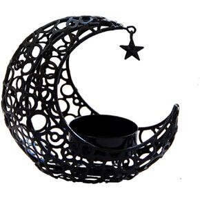 Moon Shape Hollow Out Candle Holder, Metal Candlestick Holder, Candle Holders for Wedding Home Table Centerpiece Decoration (Black)