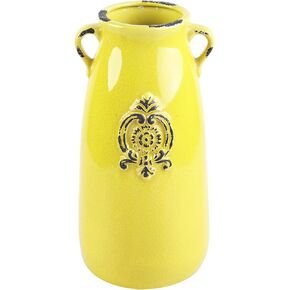 مزهرية زهور عتيقة لديكور المزرعة من MyGift، مزهرية طاولة سيراميك على طراز إبريق الحليب الأصفر العتيق in Kuwait